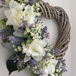 Spring or Summer Artificial flowers heart shape door  wreath. Country cottage style door decoration. (LUCY)