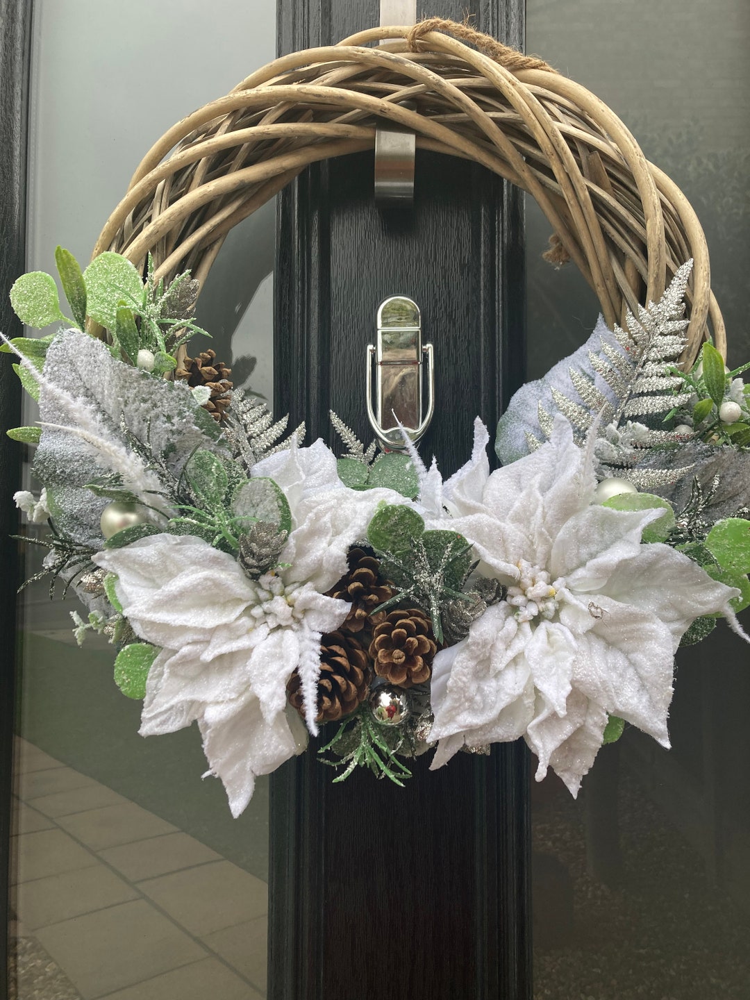 Christmas Frosted White Door Wreath Decoration Etsy