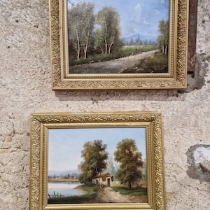 Pair of Antique Oil Paintings 19th Century Signed Lambert