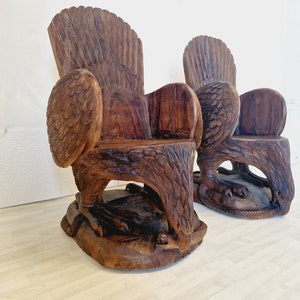 Pair of Mid Century Eagle Armchairs in Butalist Style