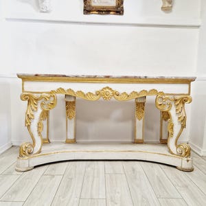 Huge 19th Century Baroque Console Table with Marble Top