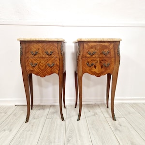 Antique French Pair of Nightstands Bombe Louis XV Style