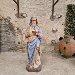 Antique Religious Life Size Statue Saint Joaquin in Plaster