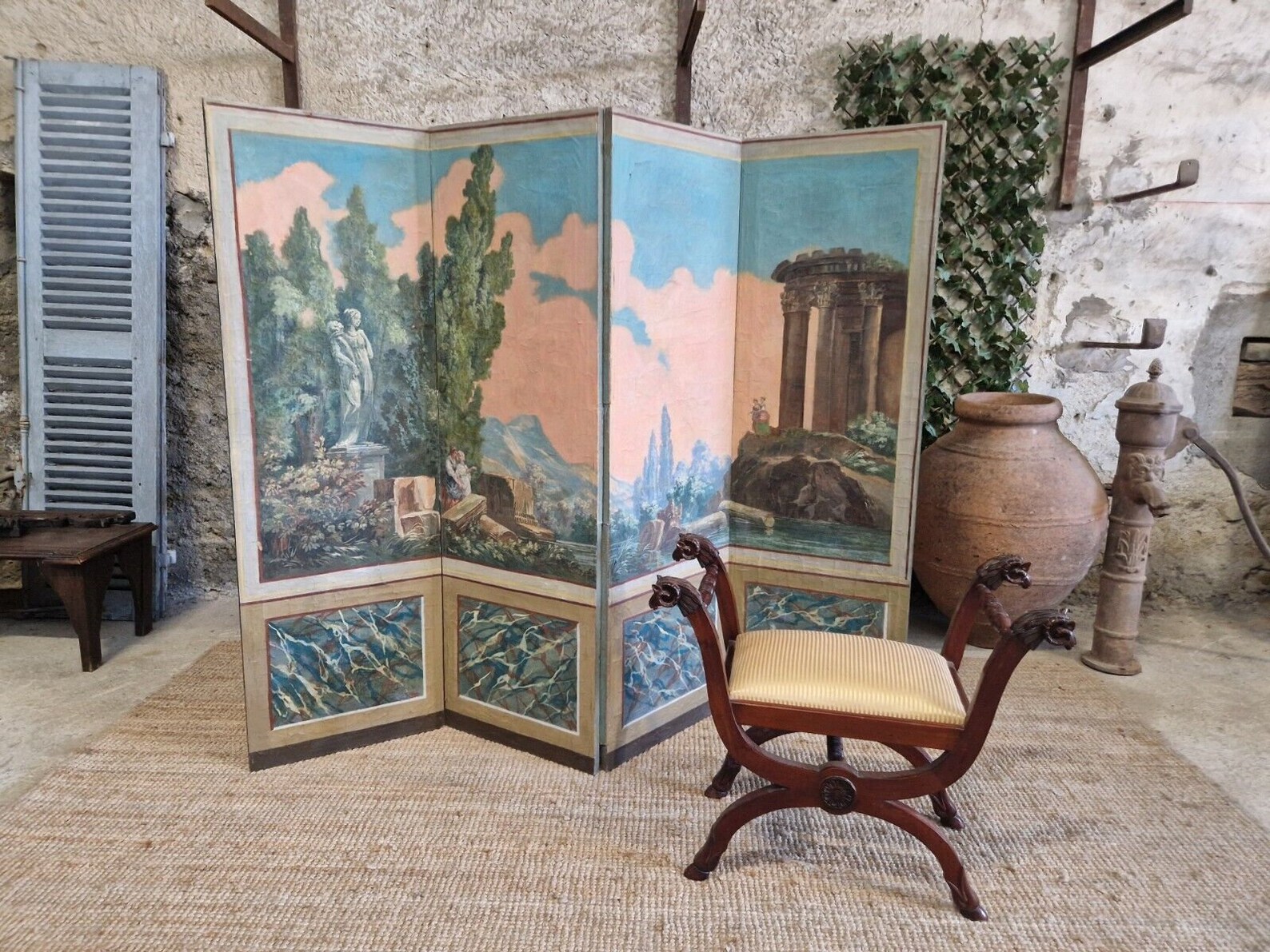 Antique Room Divider Screen Neo Classical Paravent Etsy