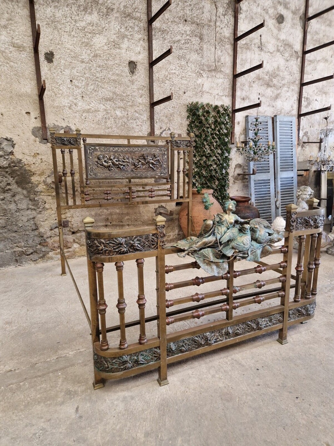 Antique Italian Brass Bed Art Nouveau Period King Size Frame Etsy