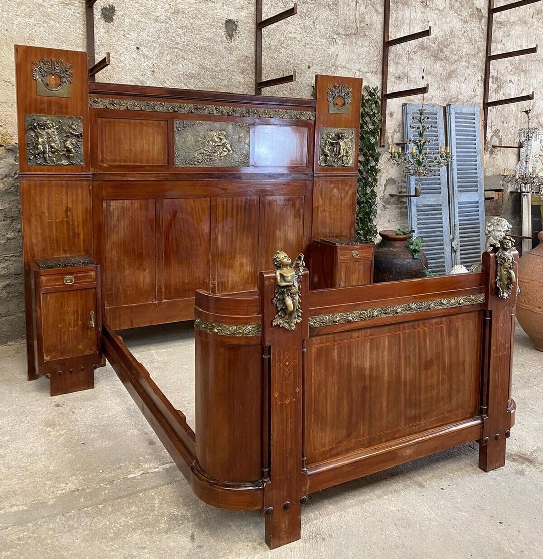 Art Deco Italian Bed Bronze Walnut King Size Bed Frame Etsy Australia