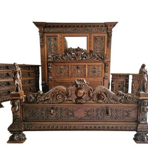 Antique Italian Renaissance Bedroom Set with King Size Bed