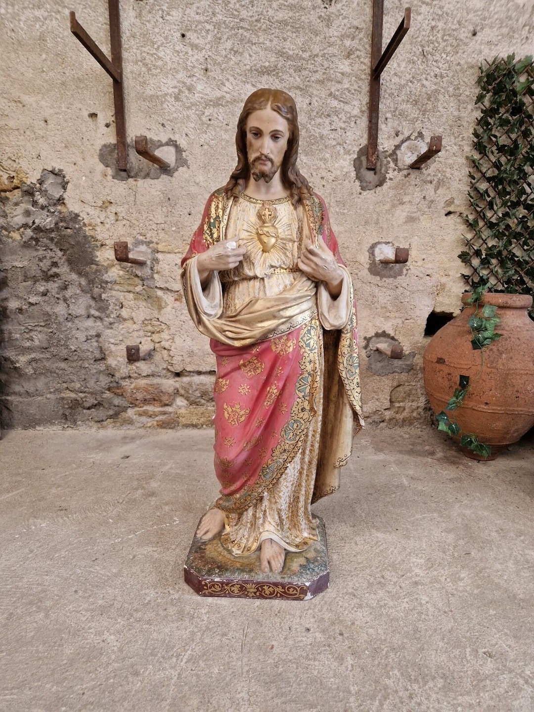 19th Century Life Size Religious Statue Jesus Sacred Heart Etsy