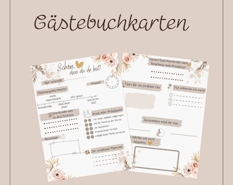 Gästebuchkarten| Bohoo Gästebuch| Gästebuchkarten zum Ausfüllen| Gästebuch alternative| Hochzeit| Wedding| Fragekarten| Bohoo Design