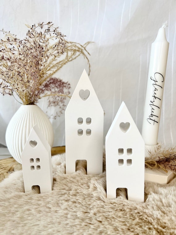 Deko Lichthäuser| Dekohaus| Häuschen| Herzchenhäuser| Dekohäuser| Jesmonite| Hygge| Weihnachtsdekoration| Herbstdeko| Haus| Mini-Häuschen