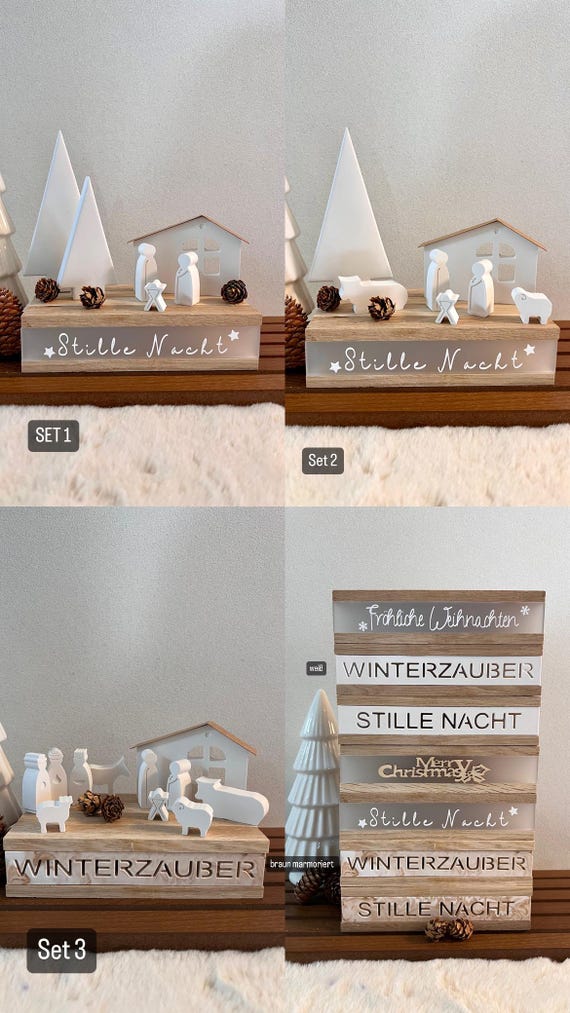 Romadedi Kerststal Kaarsenhouder Set: Kerststal Complete Set Interieurdecoratie met Houten Sokkel Witte Kerststalset voor Tafel Woonkamer Ideaal voor Kerstdecoratie Christelijke Cadeaus, 40 x 8 cm