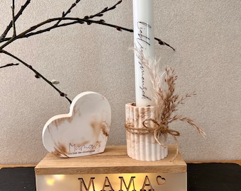 Cadeau pour la fête des mères| Cadeau de la fête des Mères| Fête des Mères| Cadeau| Idée cadeau| Bloc de bois| Décoration| Décoration| bois| Vase| bougie| bougeoir