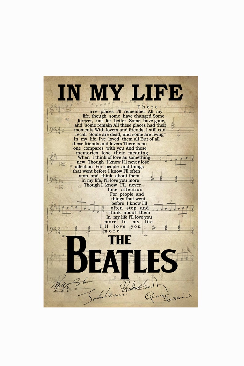 In My Life Lyrics Digital File The Beatles design File Music Etsy