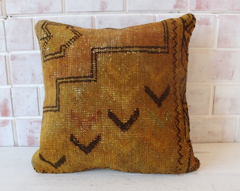 16x16 Rug Pillow Cover, Ethnic Rug Pillow, Vintage Rug Pillow, Decorative Pillow, Rug Cushion Cover / P- 1053