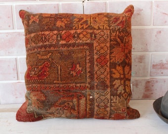 16x16  Red Rug Pillow Cover, Ethnic Rug Pillow, Vintage Rug Pillow, Decorative Pillow, Rug Cushion Cover / P- 503