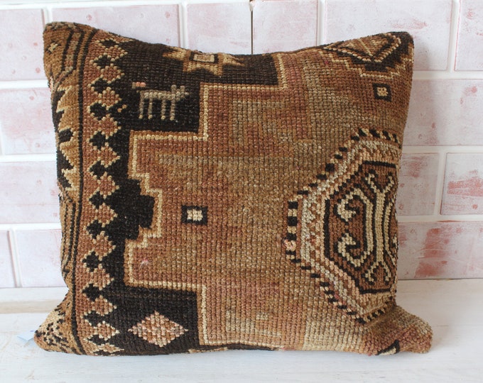 Brown Rug Cushion Decorative Rug Pillow Cover RUG Pillow Cover Turkish Rug Pillow Ethnic Rug Pillow Case
