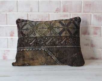 Rug Pillow Turkish Pillow Organic Pillow 12x24 Brown Pillow Yoga Cover 155 Throw Pillow Home Decor Pillow Designer Cover