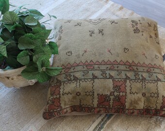 Big Cushion Cover Pale Green Kilim Patterned Floor Cushion Ethnic Bohemian