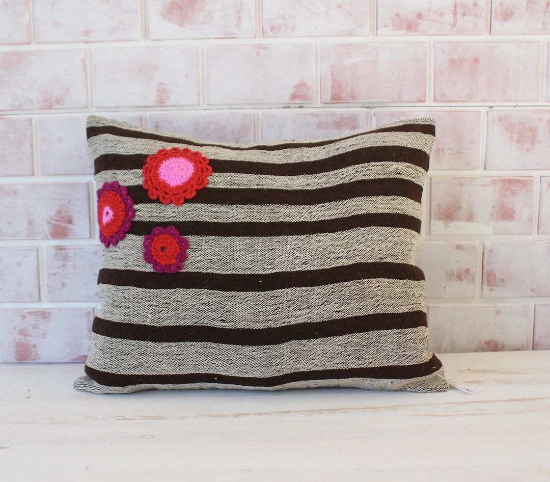 Gray Kilim Pillow, Grey Striped Kilim Pillow, Ethnic Grey Pillow