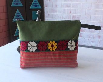 11x14 Ethnic Clutch, Velvet Cross Stitched Clutch, Bohemian Clutch, Silk , Velvet Handmade Clutch / EC-3 / 11X14X2