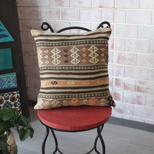 Kilim Pillow Cover, Ethnic Pillow, Kilim Cushion Cover, Vintage Kilim Pillow, Sofa Pillow, Outdoor Pillow, Kilim Rug Pillow / 18x18 / 2486