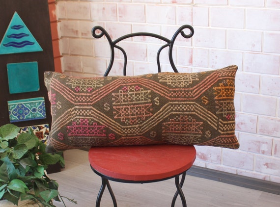 12x30 Kilim Lumbar Pillow Dark Olive Green Kilim Pillow Lumbar Pillow Cover Ethnic Pillow Bohemian embroidered Pillow Cover P 2146 Etsy