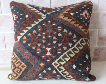 Caucassian  Kilim Pillow, Ethnic Kilim Cushion, Bohemian Kilim Pillow, Decorative Kilim Pillow, Vintage Pillow Cover / P329