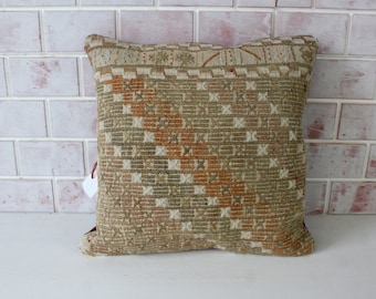 Kilim Pillow Cover, Beige Kilim Pillow, Ethnic Kilim Cushion / P-3324 / 20x20