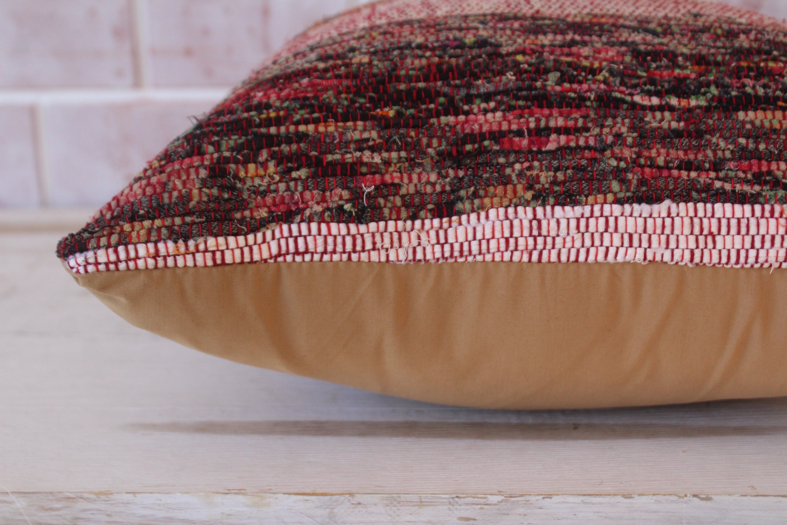 16x16 Ethnic Rag Rug Pillow Vintage Ragrug Pillow Turkish Etsy