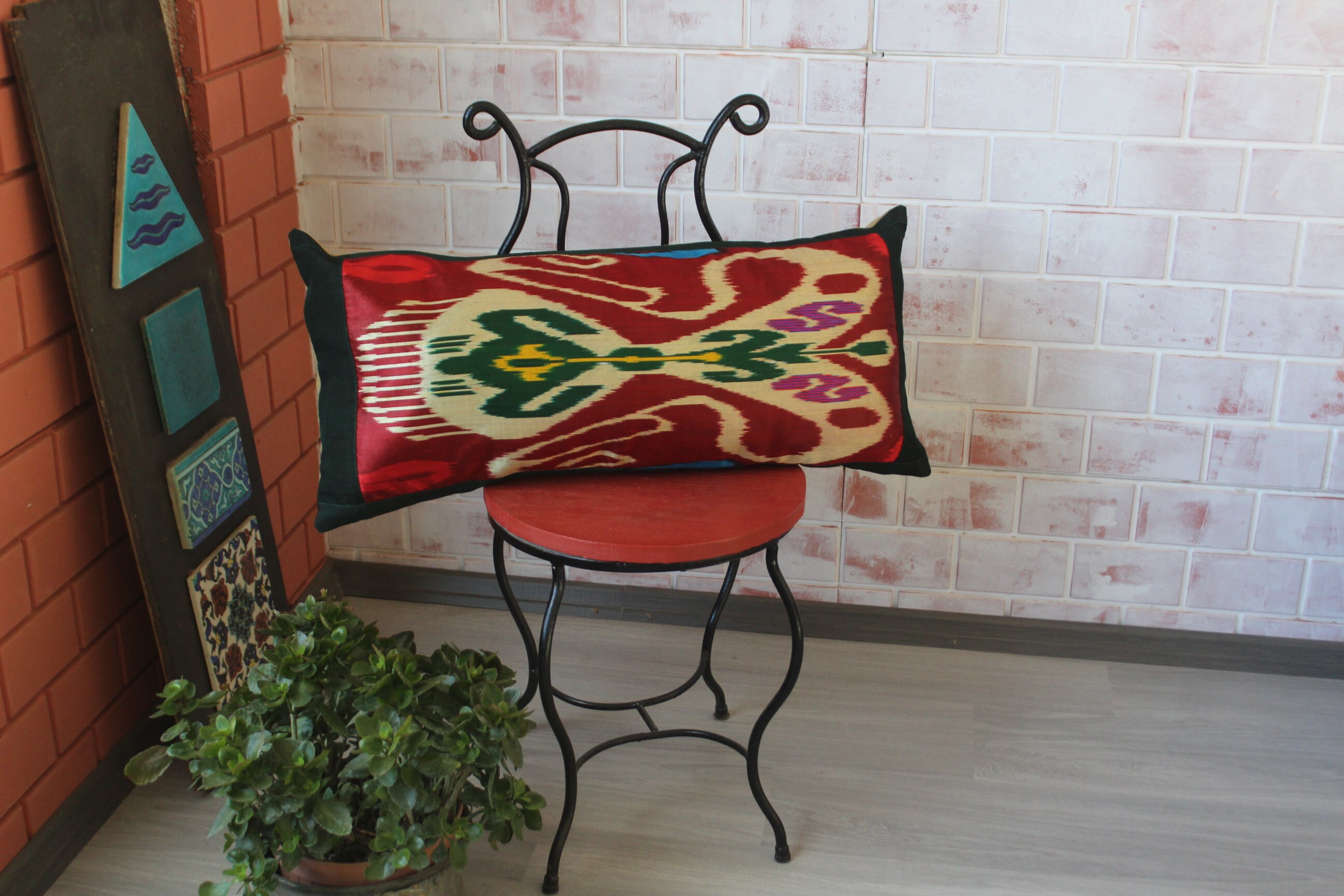 Silk Lumbar Pillow Cover Silk Ikat Pillow Cover Red Silk Etsy