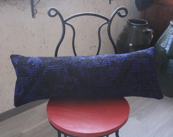 Blue Lumbar Pillow Cover, Ethnic Kilim Pillow, Bohemian Pillow, Handwoven Blue Pillow Cover / P-4140 / 10X29