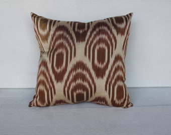 Silk Ikat Pillow, Beige Silk Pillow, Ethnic Silk Pillow , Ethnic Ikat Pillow , Beige Ikat Pillow Cover / P-3831