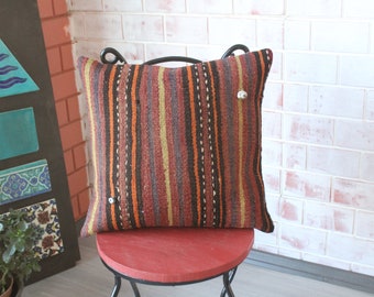 24 x 24 インチ ストライプ キリム ピロー、60 x 60 cm 幾何学模様