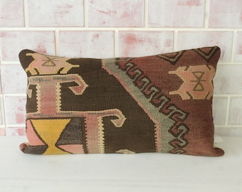 Bohemian Pillow , Geometric Design Rug  Pillow , Anatolian Pillow Cover / P-2874 / 12x24