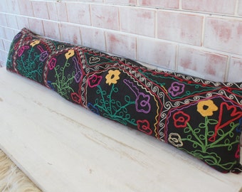 12x54 Suzani Lumbar Pillow, Ethnic Lumbar Pillow, Bohemian Lumbar Pillow, Embroidered Lumbar Pillow, Bed Pillow / P-2276 / 11x55 inch