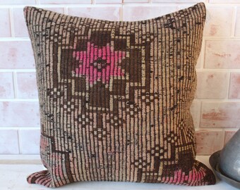 22x22 Kilim Pillow Cover, Ethnic Pillow, Kilim Cushion Cover, Aztec Kilim Pillow, Bench Pillow, Outdoor Pillow, Kilim Rug Pillow / P-231