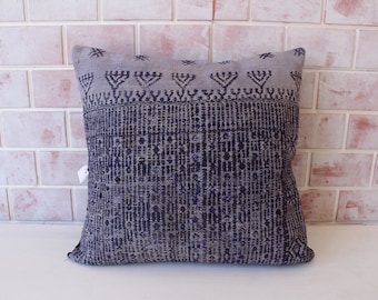 Blue Jijim Kilim Rug, Ethnic Blue Pillow, Embroidered Pillow , Kilim Pillow Cover / P-3564 / 20x20