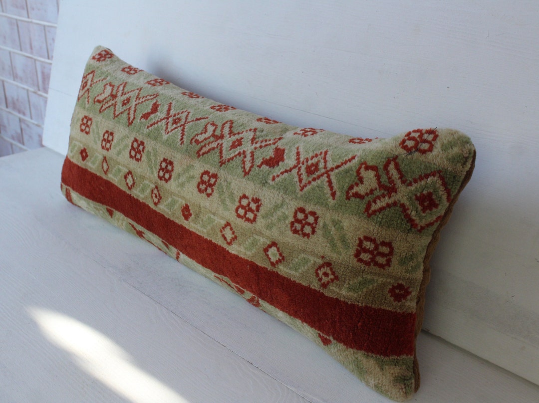 Rug Lumbar Pillow, Ethnic Lumbar Pillow, Long Rug Pillow Cover