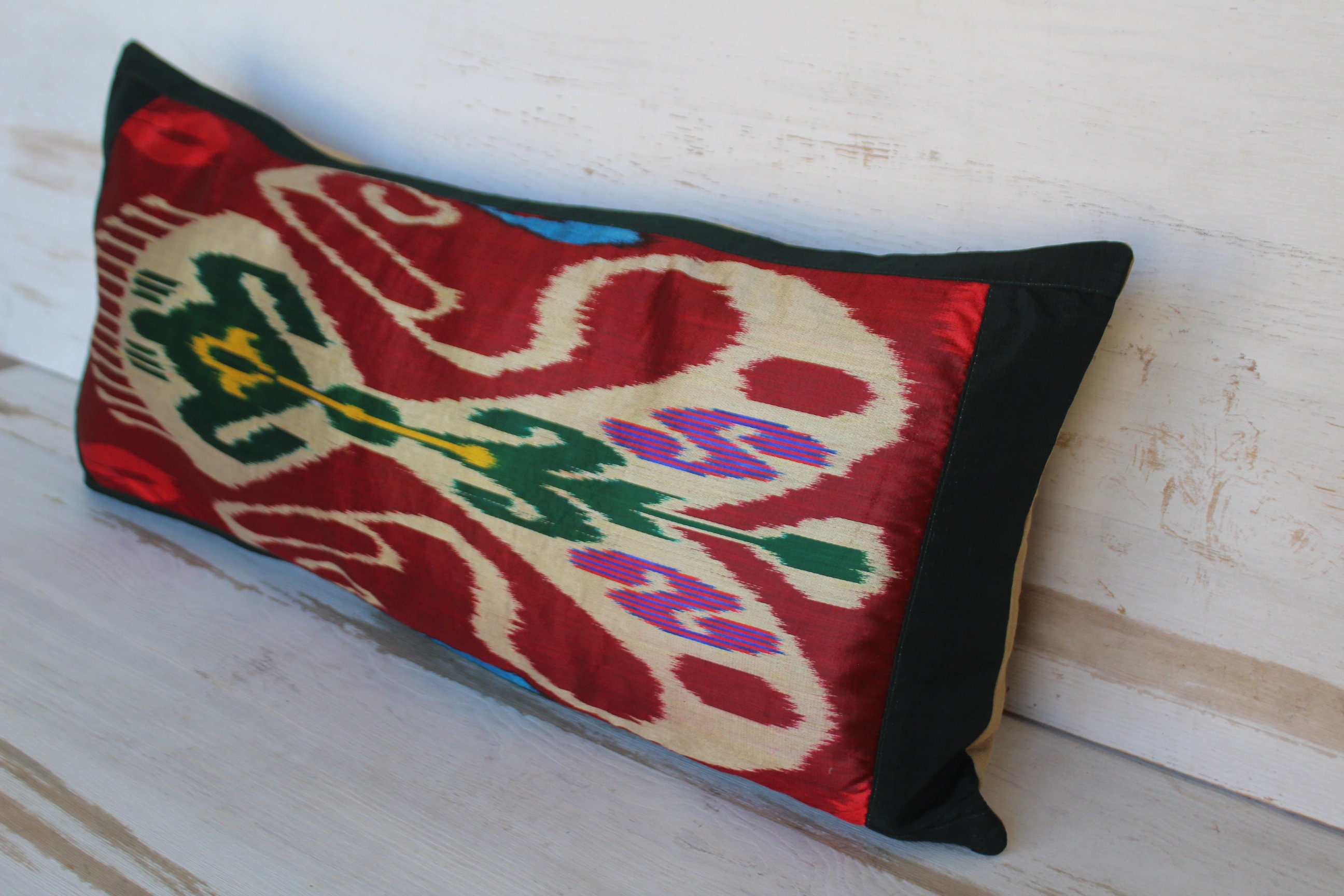Silk Lumbar Pillow Cover Silk Ikat Pillow Cover Red Silk Etsy