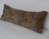 Rug Lumbar Pillow, Beige Rug Pillow, Handwoven Pillow Cover, Eclectic Pillow Cover P-3729 12x30