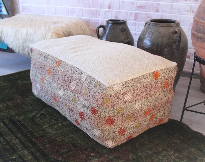 Flat Kilim Pouf,Floor Puff,24x24x6 Pear Seat,Beige Pouf,Pear Pouf,Floor Pillow Cover,Garden Pouf Pillow,Square Puffs SP606015 267