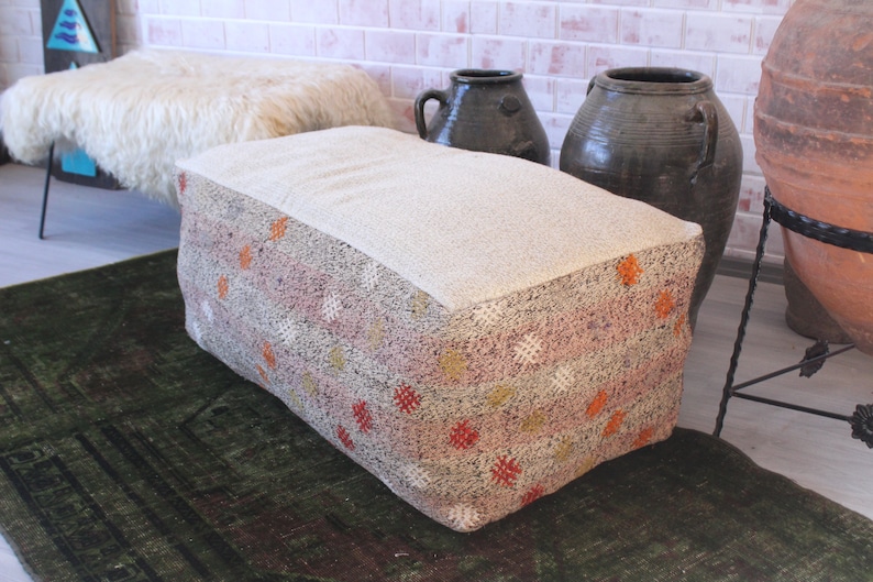 KILIM Table Ethnic Kilim Pouf Large Bohemian Kilim Pouf, Table Pouf