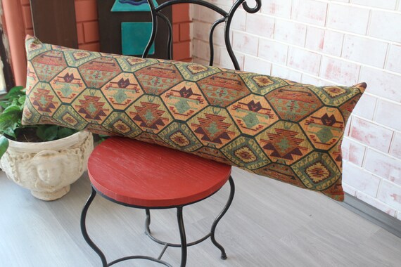 12x40 Cotton Pillow, Kilim Design Lumbar Pillow, Ethnic Bed Pillow, Ethnic Throw Pillow, Bohemian Bed Pillow / P-2376