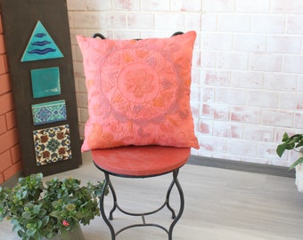 18X18 Vintage SUZANI Pillow , Embroidered  Suzani Pillow , Ethnic  Suzani Cushion , Bohemian Floral Pillow Cover / P-2290 / 18x18  inch