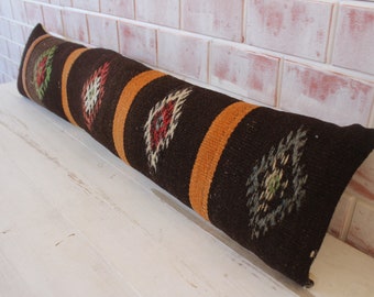 Vintage Kilim Kussen, Kilim Lumbar Kussen, Speciale Kilim KussenHoes, Lumbale Kilim Kussensloop, Etnische Kilim Kussenhoes / P-2416 / 11x45