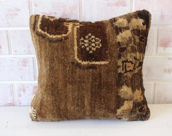 RUG  Pillow Cover, Ethnic Rug Pillow ,  Brown Rug Cushion , Turkish Rug Pillow, Decorative Rug Pillow Cover /P-1608 / 15x15