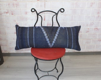 12x30 Kilim Pillow, Blue Kilim Pillow, Ethnic Lumbar Pillow, Bohemian Pillow, Handwoven Pillow Cover / 3226 / 12X30 inches