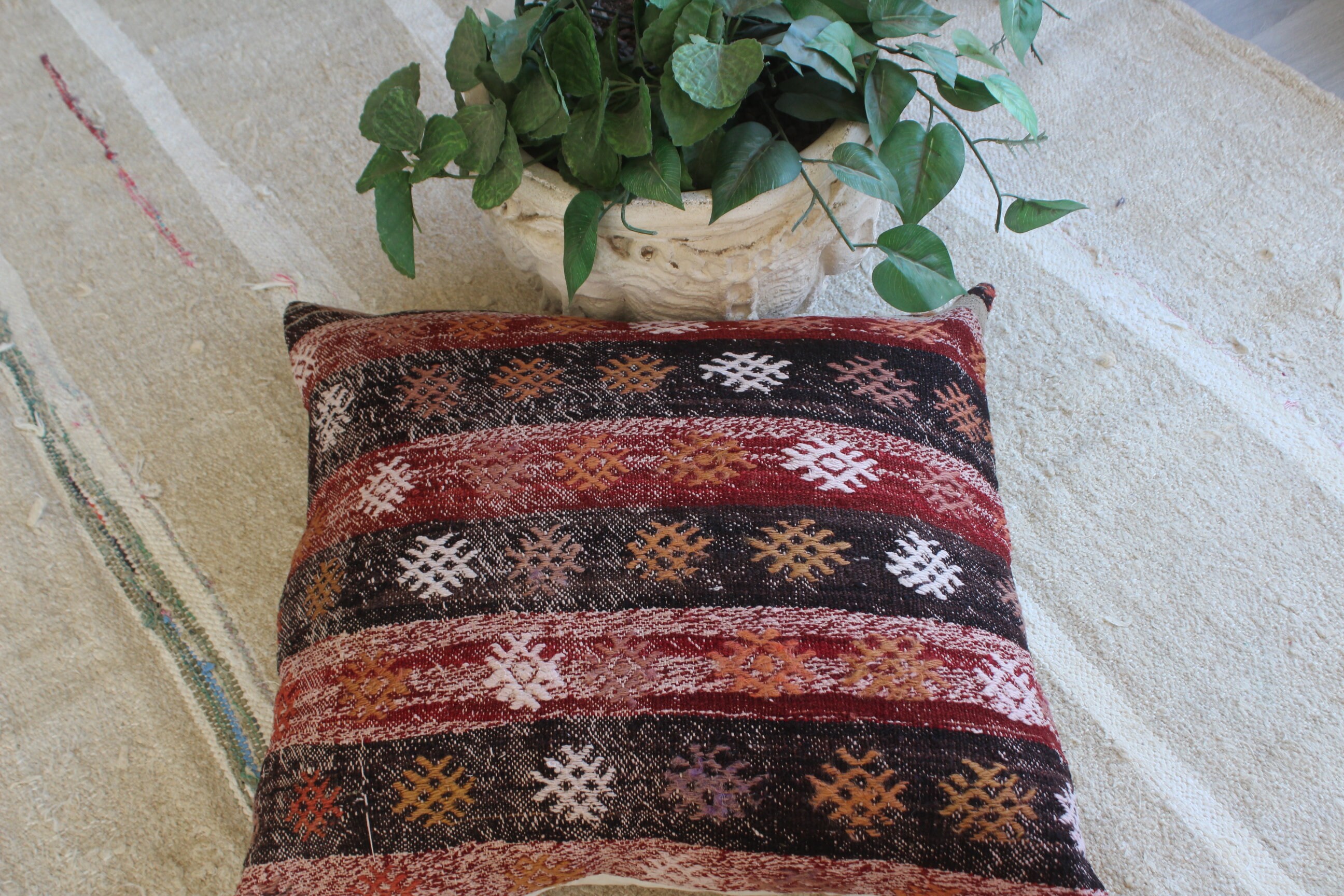 Striped Kilim Pillow, Ethnic Kilim Pillow Cover, Kilim Cushion