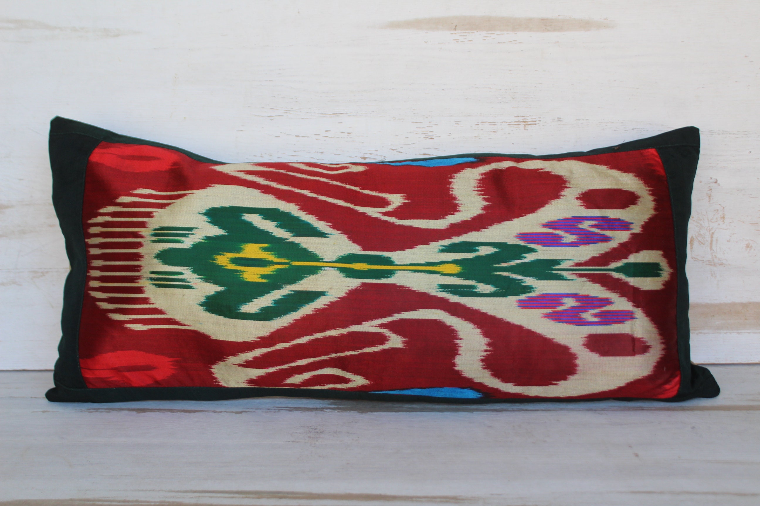 Silk Lumbar Pillow Cover Silk Ikat Pillow Cover Red Silk Etsy