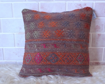 18x18 inch Kilim Pillow Cover, Ethnic Kilim Pillow, Vintage Pillow Cover, Kilim Rug Cushion Cover, Handwoven Pillow Cover
